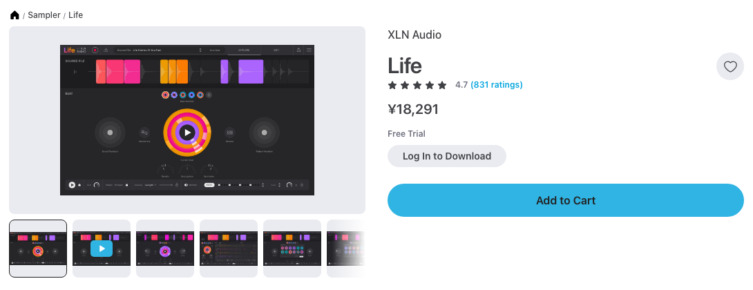Plugin BoutiqueのXLN Audio Lifeの製品ページ(2026年10月19日時点で¥18,291)