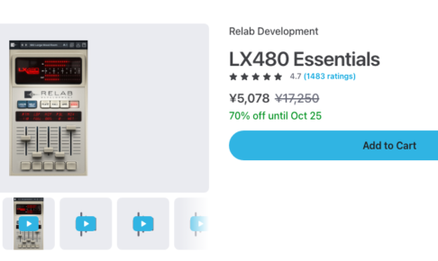 Plugin BoutiqueのRELAB LX480 Essentialsのページ（2026年10月2日時点で¥5,078・70%オフ、10月25日まで）