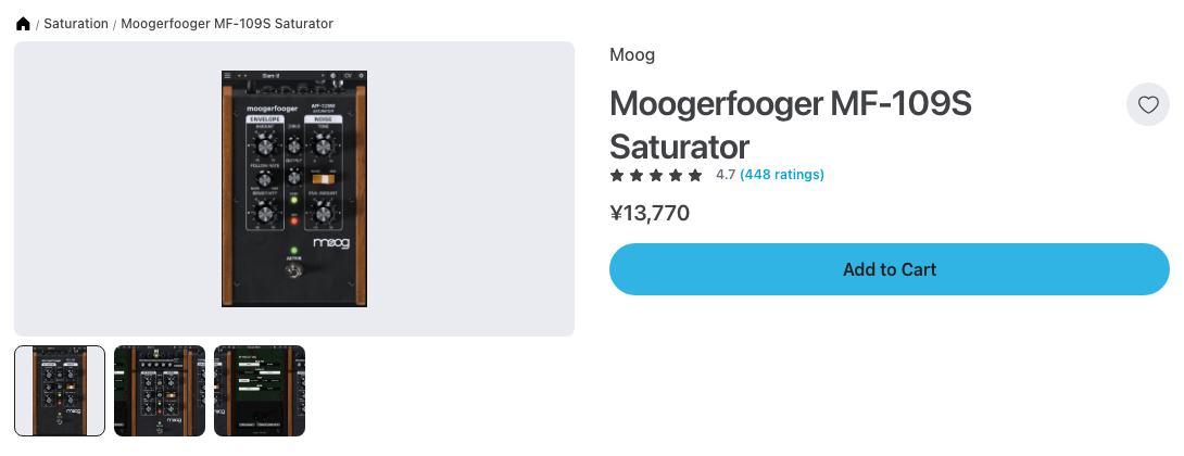 Plugin Boutique の Moogerfooger MF-109S Saturator の製品ページ（2026年10月6日時点で¥13,770）