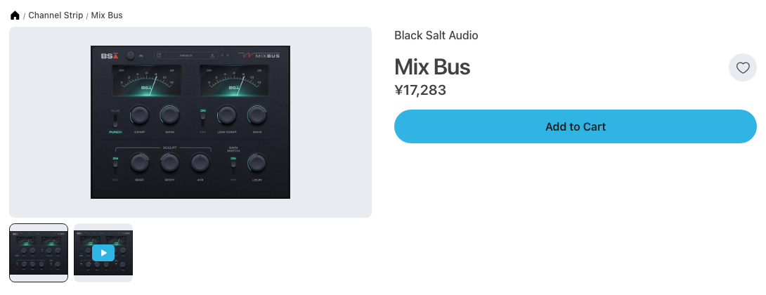 Plugin BoutiqueのBlack Salt Audio Mix Busの製品ページ（2026年10月23日時点で¥17,283）