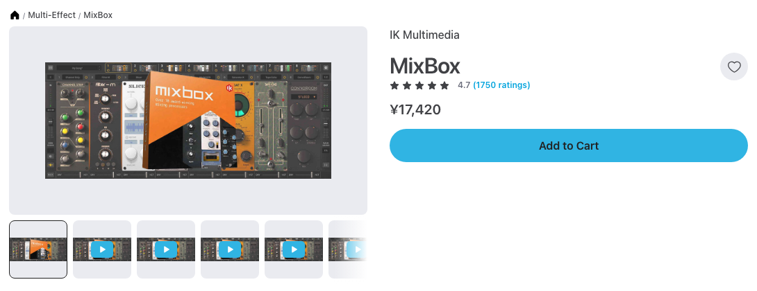 Plugin Boutique の IK Multimedia MixBox の製品ページ（2026年10月22日時点で¥17,420）