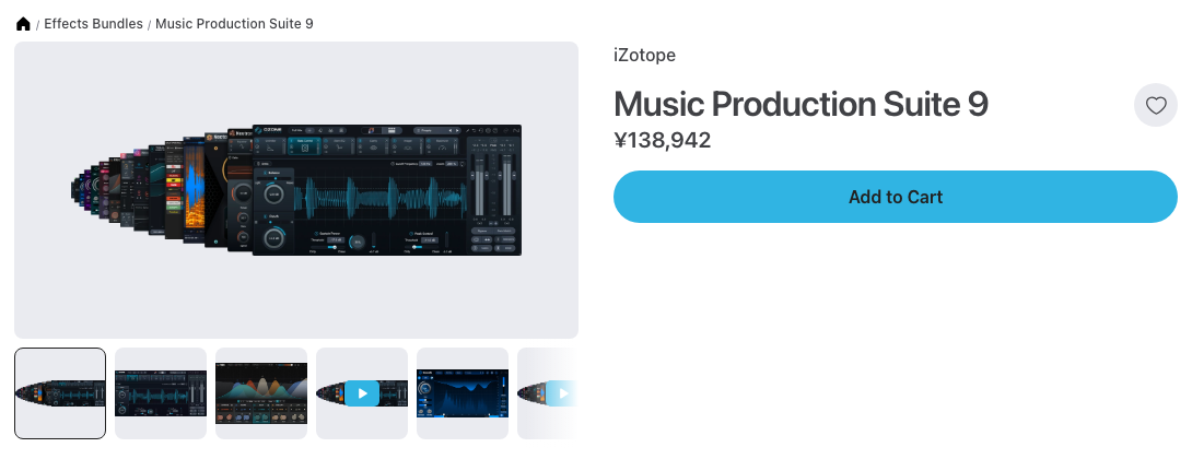 Plugin Boutique の iZotope Music Production Suite 9 の製品ページ（2026年10月11日時点で¥138,942）