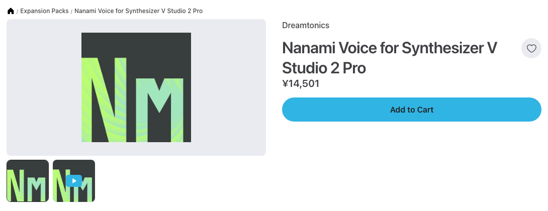 Plugin BoutiqueのNanami Voice for Synthesizer V Studio 2 Proの製品ページ（2026年10月22日時点で¥14,501）