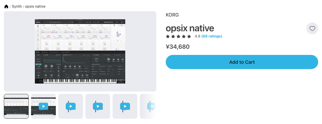 Plugin Boutiqueのopsix nativeの製品ページ（2026年10月24日時点で¥34,680）