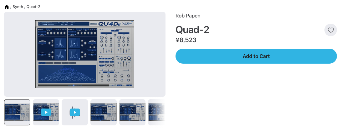 Plugin Boutique の Rob Papen Quad-2 の製品ページ（2026年10月9日時点で¥8,523）