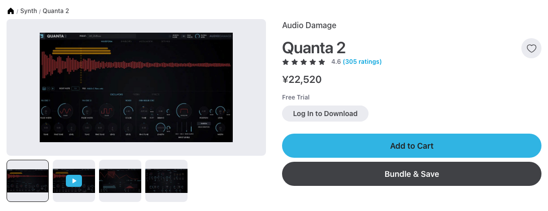 Plugin Boutique の Quanta 2 の製品ページ（2026年10月28日時点で¥22,520）