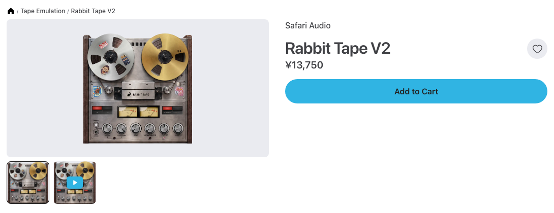Plugin BoutiqueのRabbit Tape V2の製品ページ（2026年10月23日時点で¥13,750）