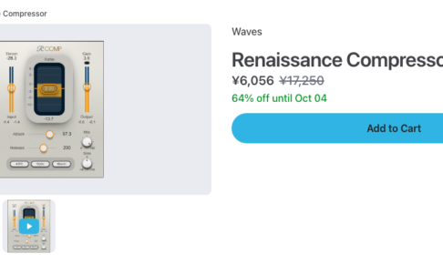 Plugin BoutiqueのRenaissance Compressor商品ページ。2026年10月2日時点で¥6,056（通常¥17,250・64%オフ、10月4日まで）
