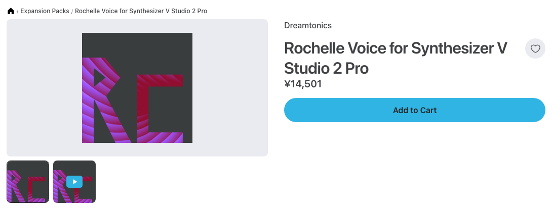 Plugin BoutiqueのRochelle Voice for Synthesizer V Studio 2 Proの製品ページ（2026年10月22日時点で¥14,501）