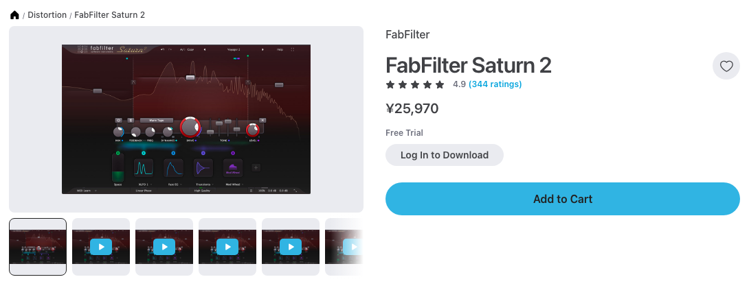 Plugin Boutique の FabFilter Saturn 2 の製品ページ（2026年10月5日時点で¥25,970）