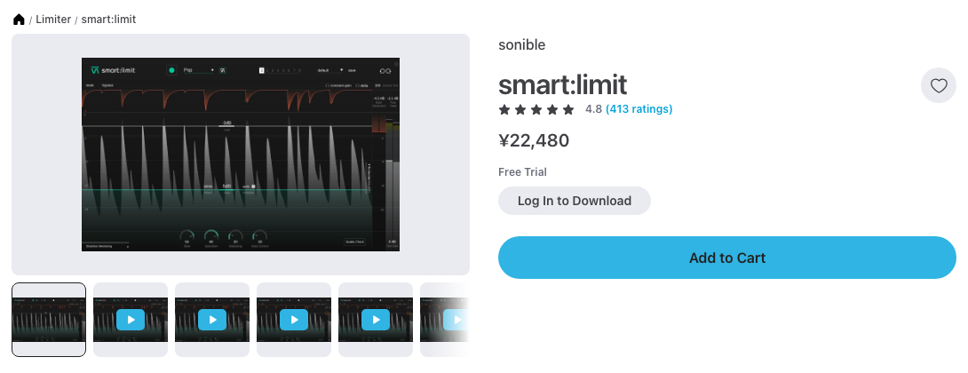 Plugin Boutiqueのsonible smart:limitの商品ページ（2026年10月24日時点で¥22,480）