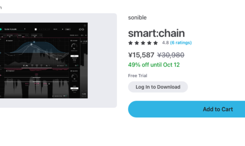 Plugin Boutiqueのsonible smart:chain商品ページ。2026年10月1日時点で¥15,587（通常¥30,980・49%オフ、10月12日まで）