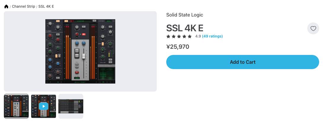 Plugin Boutique の SSL 4K E の製品ページ（2026年10月3日時点で¥25,970）