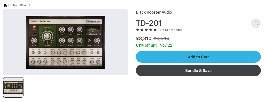 Plugin BoutiqueのBlack Rooster Audio TD-201の製品ページ(2026年10月27日時点で¥3,310・61%オフ)