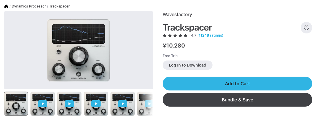 Plugin BoutiqueのTrackspacer商品ページ（2026年10月24日時点で¥10,280）