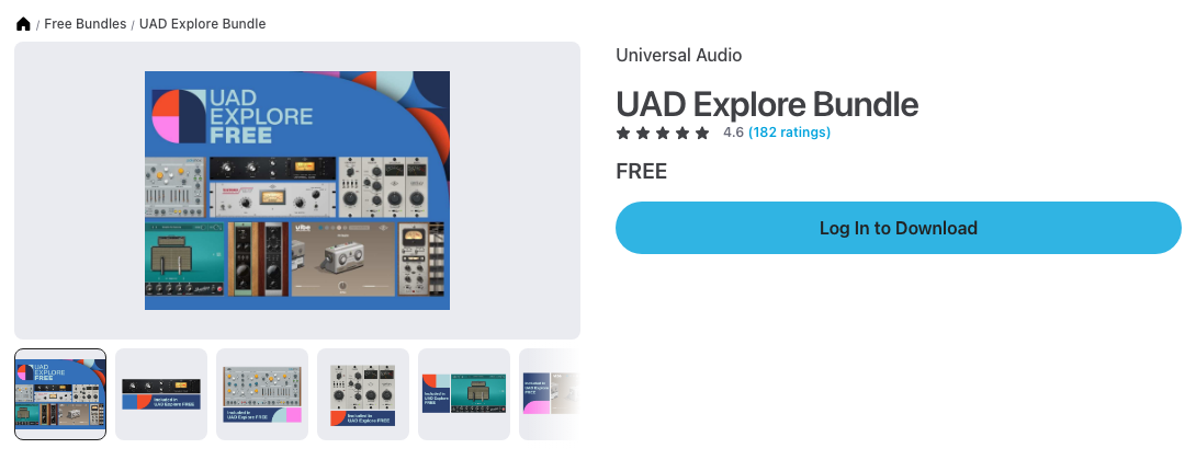 Plugin Boutique の UAD Explore Bundle のページ。価格は FREE（2026年10月9日時点）