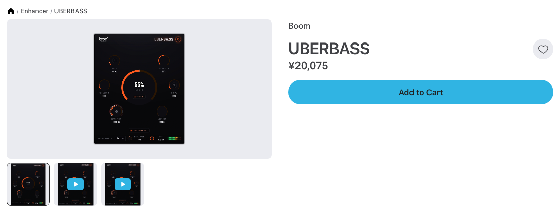 Plugin BoutiqueのBOOM UBERBASSの製品ページ(2026年10月24日時点で¥20,075)