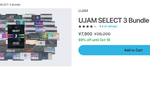 Plugin BoutiqueのUJAM SELECT 3 Bundle商品ページ（2026年10月1日時点で¥7,900・通常¥26,200・69%オフ、10月18日まで）