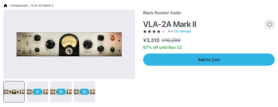 Plugin BoutiqueのBlack Rooster Audio VLA-2A Mark IIの製品ページ(2026年10月27日時点で¥3,310・67%オフ)