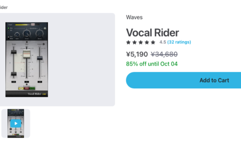 Plugin BoutiqueのVocal Rider商品ページ。2026年10月1日時点で¥5,190（通常¥34,680・85%オフ、10月4日まで）