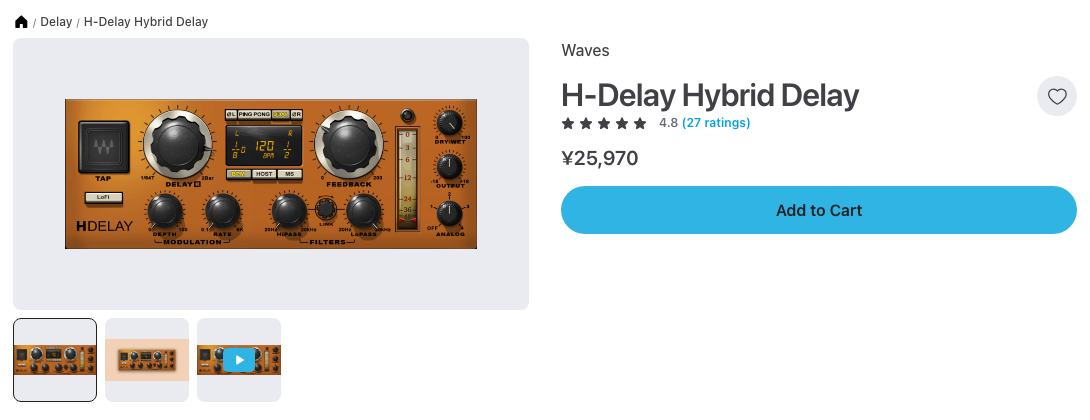 Plugin BoutiqueのWaves H-Delay Hybrid Delay商品ページ（2026年10月21日時点で¥25,970）