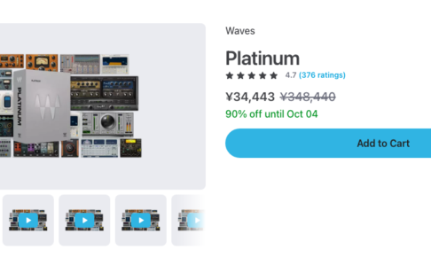 Plugin BoutiqueのWaves Platinum商品ページ。2026年10月1日時点で¥34,443（通常¥348,440・90%オフ、10月4日まで）