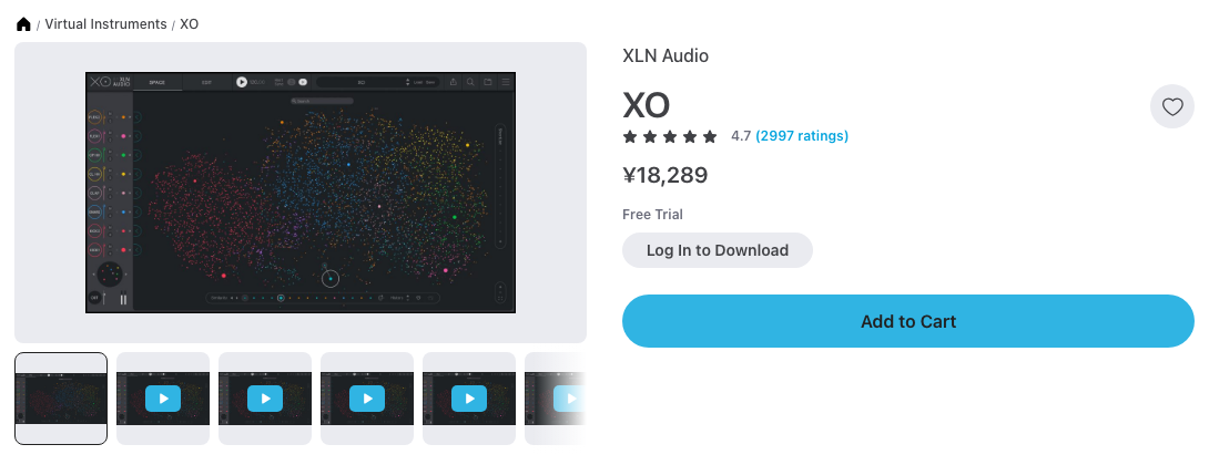 Plugin BoutiqueのXLN Audio XOのページ（2026年10月19日時点で¥18,289）