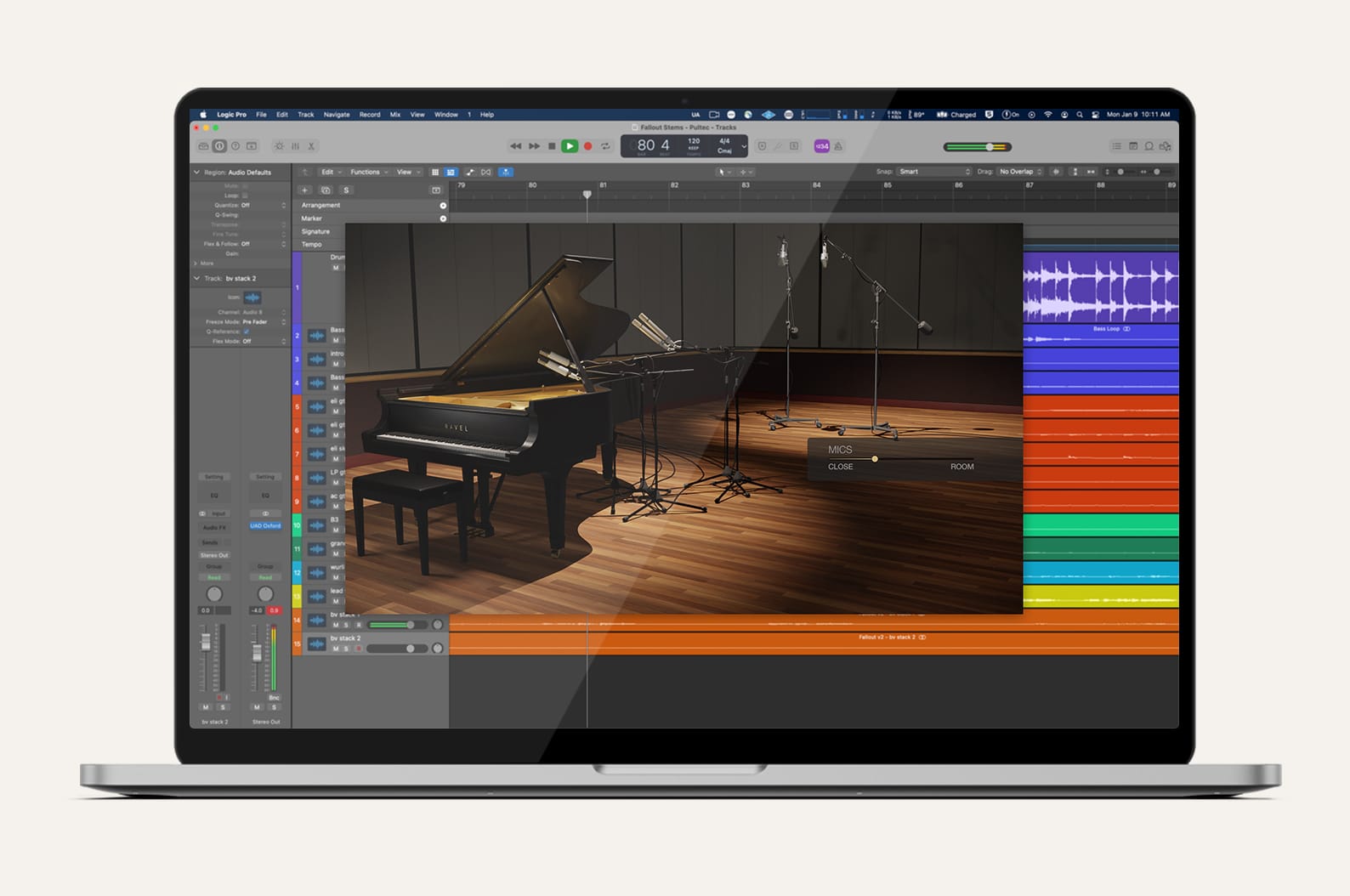 Logic Proの上でRavel Grand Pianoのマイクの画面を開いたところ（Universal Audio公式）