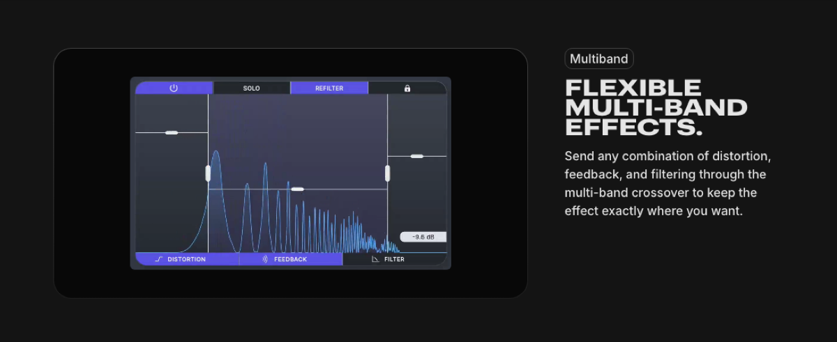 Rift 2.0のマルチバンド画面（Minimal Audio公式サイトより）。帯域ごとに歪み・フィードバック・フィルターを振り分ける