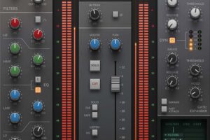 SSL Native Channel Strip 2 の画面。左にフィルターと4バンドEQ、中央にコンプとゲート（Plugin Boutique の製品画像）