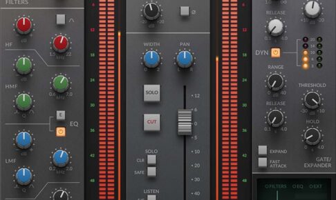 SSL Native Channel Strip 2 の画面。左にフィルターと4バンドEQ、中央にコンプとゲート（Plugin Boutique の製品画像）