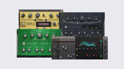 SSL Reverb Collection の4つのリバーブ。SpringVerb・PlateVerb・GateVerb・FlexVerb（Plugin Boutique の製品画像）