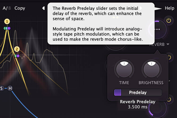 FabFilter Twin 3 のリバーブの Predelay にマウスを乗せると、英語の説明が出る画面（FabFilter 公式の製品画像）