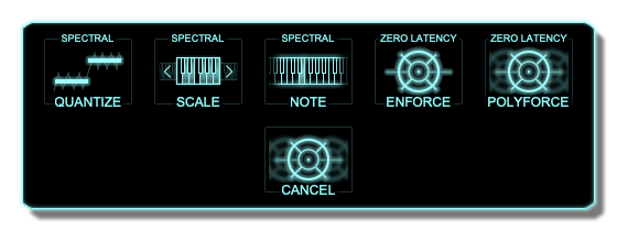 ORANGE VOCODER IVのPITCH-Qのモード。QUANTIZE・SCALE・NOTE・ENFORCE・POLYFORCEの5つ（Zynaptiq公式の画像）